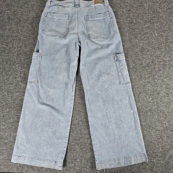 American Eagle Jeans Womens 12 Regular High Rise Baggy Wide Leg Light Blue Cargo - Picture 2 of 14
